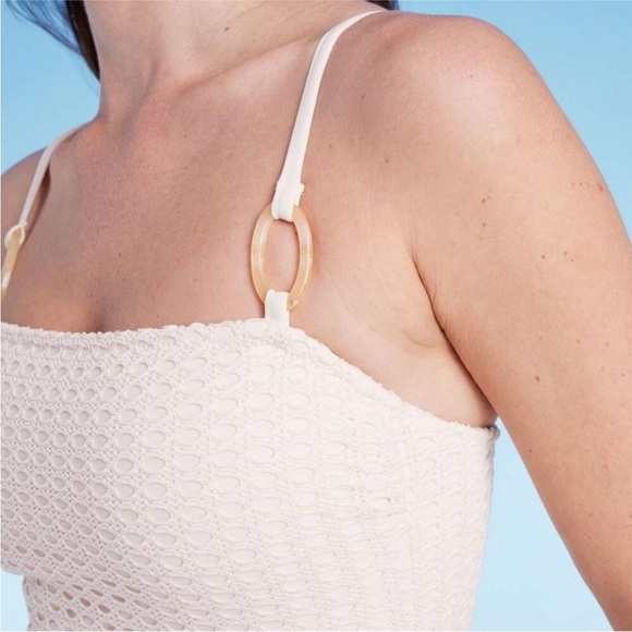 Shade & Shore Crochet One Piece Swimsuit in Cream NWT - Picture 2 of 8